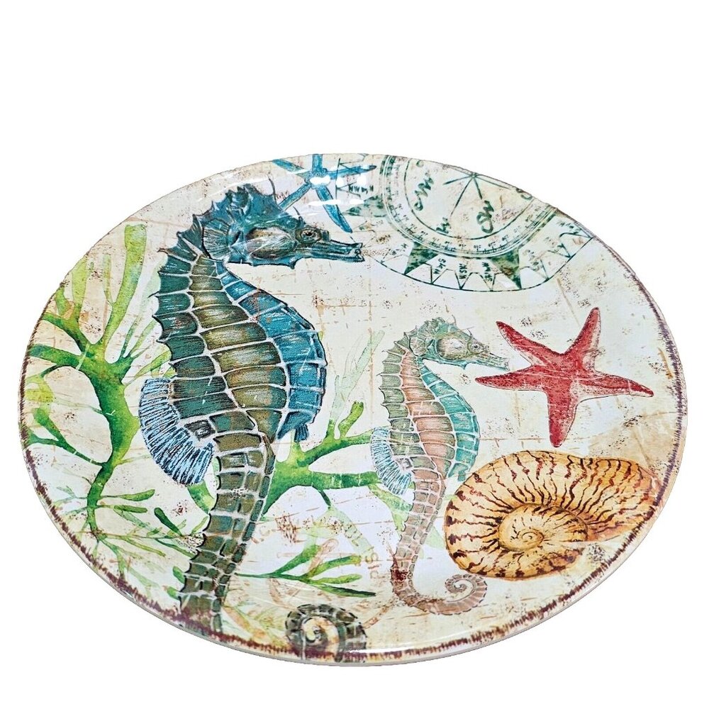 Pier 1 Spikey The Seahorse Melamine Plates 9in set-4 sea life shells unbreakabl - Picture 2 of 12